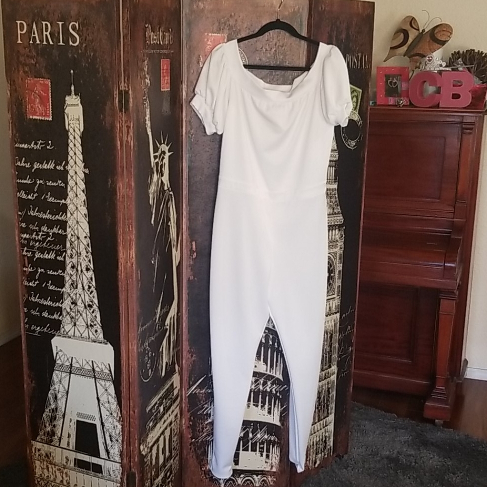 White Off the Shoulder jumpsuit